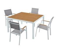 Vente-unique Aluminium Garden Dining Set: A Square Table W.22 Cm & 4 Stackable in White Vente-unique White