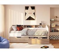 Vente-unique Bed 90 X 190/200 Cm With Storage - White & Natural - PAULETTE in Light Oak | Size: Single Vente-unique Light Oak Single