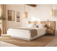 Vente-unique Bed With Bedside Tables 160 X 200 Cm - 2 Drawers - With LED Lighting in Light Oak | Size: Double Vente-unique Light Oak Double