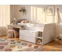 Vente-unique Bed With Desk & Storage - 90 X 190/200 Cm - White & Natural in Light Oak | Size: Single Vente-unique Light Oak Single