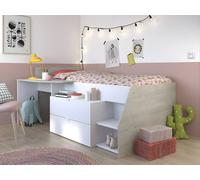 Vente-unique Bed With Desk & Storage - 90 X 200 Cm - White & Oak - GISELE in Light Oak | Size: Single Vente-unique Light Oak Single