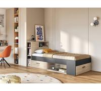 Vente-unique Bed With Headboard, Storage, Drawer & Bed Base - 90 X 190 Cm in Grey | Size: Single Vente-unique Grey Single