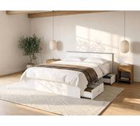 Vente-unique Bed With Storage 140 X 190 Cm - 2 Drawers & 1 Open Compartment in White | Size: Double Vente-unique White Double