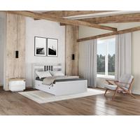 Vente-unique Bed With Storage 140 X 190 Cm - Pine - White + Bed Base - MEDERICK | Size: Double Vente-unique White Double
