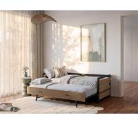 Vente-unique BOSTON Industrial Trundle Bed - 2 X 90 X 190 Cm - MDF, Pine & Metal in Light Oak | Size: Single Vente-unique Light Oak Single