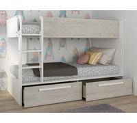 Vente-unique Bunk Beds 2 X 90 X 200 Cm - 2 Drawers - White & Natural - TINOLI in Light Oak | Size: Single Vente-unique Light Oak Single