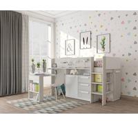 Vente-unique Cabin Bed With Desk & Storage - 90 X 200 Cm - White & Natural in Light Oak | Size: Single Vente-unique Light Oak Single