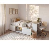 Vente-unique Combination Bed 90 X 190/200 Cm With Desk & Storage - White and in Light Oak | Size: Single Vente-unique Light Oak Single