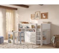 Vente-unique Combination Bed 90 X 200 Cm - With Desk & Storage - White and in Light Oak | Size: Single Vente-unique Light Oak Single