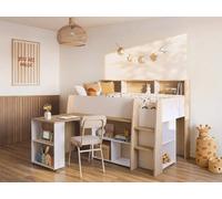 Vente-unique Combination Bed 90 X 200 Cm With Desk & Storage - White & Natural in Light Oak | Size: Single Vente-unique Light Oak Single