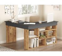Vente-unique Corner Desk With Storage - Colour: Anthracite & Natural - LILEUL in Grey Vente-unique Grey