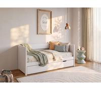 Vente-unique Day Bed With Trundle 90 X 190 Or 174 X 190 Cm - With Slatted Base and in White | Size: Single Vente-unique White Single