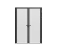 Vente-unique Door Set - Two Wings - Reversible - Aluminium & Frosted Safety Glass - 2 x 204 x 83 cm - Black - Loxton