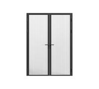 Vente-unique Door Set - Two Wings - Reversible - Aluminium & Textured Safety Glass - 2 x 204 x 73 cm - Black - LOXTON