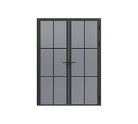 Vente-unique Door Set - Two Wings - Reversible - Aluminium & Tinted Safety Glass - 2 x 204 x 83 cm - Black - SEROTO