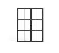 Vente-unique Double Door Unit In Aluminium & Tempered Glass - H204 Cm X W146 Cm in Black Vente-unique Black