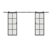 Vente-unique Double Sliding Door Surface Mount - Aluminum & Tempered Glass - 2 X in Black Vente-unique Black