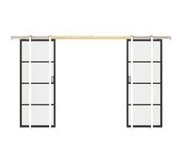 Vente-unique Double Sliding Door With Pocket System - Aluminum & Frosted Tempered in Black Vente-unique Black