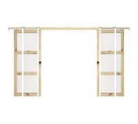 Vente-unique Double Sliding Door With Pocket System In Wood & Tempered Glass - 3 in Light Oak Vente-unique Light Oak