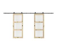 Vente-unique Double Sliding Door With Surface-Mounted System In Wood & Tempered in Light Oak Vente-unique Light Oak