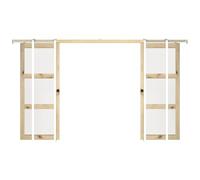 Vente-unique - Double Sliding Door with Wood and Tempered Glass Galanding System - 3 Windows - 2 x 205 x 73 cm - ACOSTA II