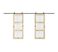 Vente-unique - Double Sliding Door with Wood and Tempered Glass Mounting System - 3 Windows - 2 x 205 x 73 cm - ACOSTA II