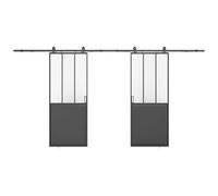 Vente-unique - Double Studio Sliding Door with Rail - Black and Frosted Safety Glass - 2 x 205 cm x 73 cm - ARTISTO II