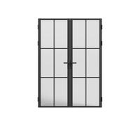 Vente-unique Double Swing Aluminum & Frosted Glass Door Unit - 2 X H204 X L73 Cm in Black Vente-unique Black