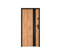 Vente-unique - Entrance door made of solid steel and stainless steel, H 207 x L 100 cm, smoked glass, oak effect, black, thickness 55 mm, left, Braga