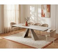 Vente-unique Extendable Dining Table for 6 To 10 People - Ceramic & Metal in Beige Vente-unique Beige
