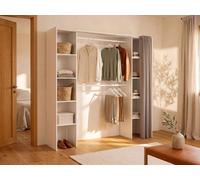 Vente-unique Extendable Open Wardrobe With Curtain - W110/180 Cm - White & Grey Vente-unique White