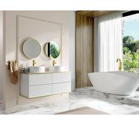 Vente-unique Fluted Wall-Hung Bathroom Unit With Gold Trim & Round Double in White Vente-unique White