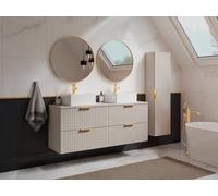 Vente-unique Fluted Wall-Hung Bathroom Unit With Square Countertop Basin & Tall in Beige Vente-unique Beige