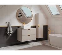 Vente-unique Fluted Wall-Hung Bathroom Unit With Square Countertop Basin & Tall in Beige Vente-unique Beige