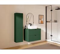 Vente-unique Fluted Wall-Hung Bathroom Unit With Square Countertop Basin & Tall in Green Vente-unique Green