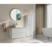 Vente-unique Fluted Wall-Hung Bathroom Unit With Square Countertop Basin & Tall in White Vente-unique White