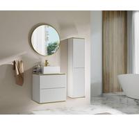 Vente-unique Fluted Wall-Hung Bathroom Unit With Square Countertop Basin & Tall in White Vente-unique White