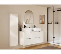Vente-unique Fluted Wall-Hung Bathroom Unit With Square Countertop Basin & Tall in White Vente-unique White