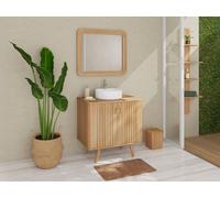 Vente-unique Freestanding Teak Bathroom Vanity Unit With Round Ceramic Countertop in Light Oak Vente-unique Light Oak