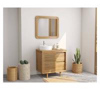 Vente-unique Freestanding Teak Bathroom Vanity Unit With Round Ceramic Countertop in Light Oak Vente-unique Light Oak