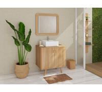 Vente-unique Freestanding Teak Bathroom Vanity Unit With Square Ceramic Countertop in Light Oak Vente-unique Light Oak