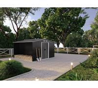Vente-unique Galvanised Steel Garden Shed With Log Store - Grey - 10.29 M² - LERY in Dark Grey Vente-unique Dark Grey