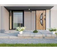 Vente-unique Glass & Stainless Steel Entrance Door H207 X L100 Cm Oak Effect in Light Oak Vente-unique Light Oak