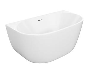 Vente-unique - Half Freestanding Bathtub - 167 L - Acrylic - 130 x 72 x 58 cm - White - AMOSARI