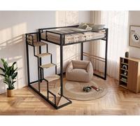Vente-unique High Sleeper Bed 140 X 200 Cm - Metal & MDF - Black & Natural | Size: Double Vente-unique Black Double
