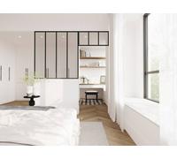 Vente-unique Industrial-Style Glass Partition In Powder-Coated Aluminium - Black Vente-unique Black