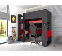 Vente-unique NOAH Gamer Loft Bed With Desk & Built - In Storage - 90 X 200 Cm in Grey | Size: Single Vente-unique Grey Single