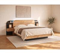 Vente-unique Ottoman Bed With Bedside Tables 160 X 200 Cm - With LED Lighting in Black | Size: Double Vente-unique Black Double