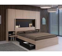Vente-unique Overbed Unit With Storage & Leds - 160 X 200 Cm - Natural & Black | Size: Double Vente-unique Black Double