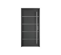 Vente-unique - Porte d'entrée en acier pleine et inox H207 x L100 cm anthracite - poussant gauche - LUSADA